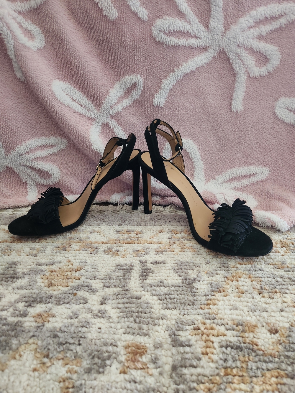 Black Fringe Open-Toe High Heel Sandals